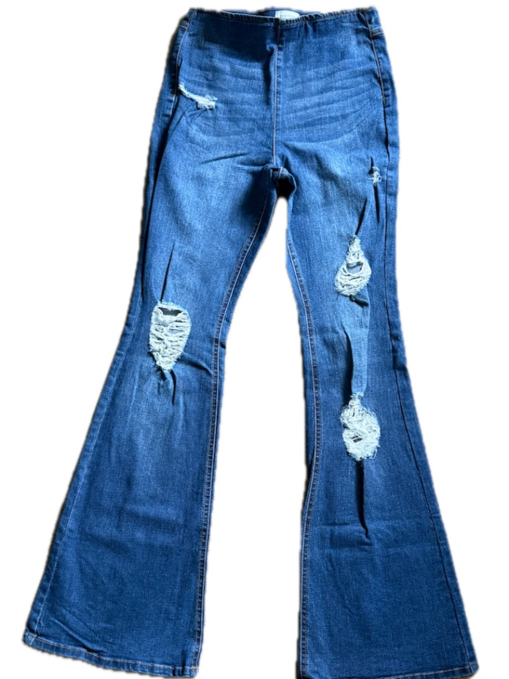 True Craft High Rise Flare Jeans Size M Medium Wash Distressed Pull On